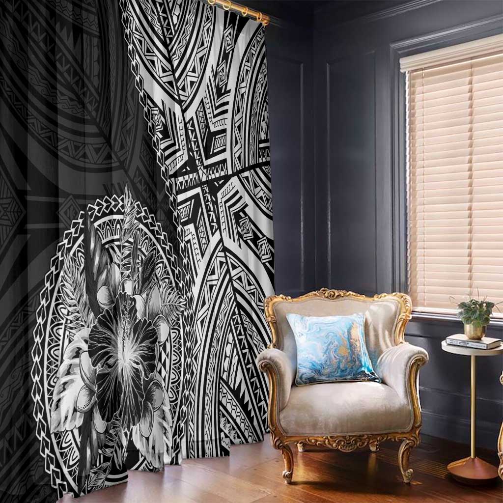 Hibiscus With Black Austronesian Tattoo Pattern Window Curtain - Polynesian Pride