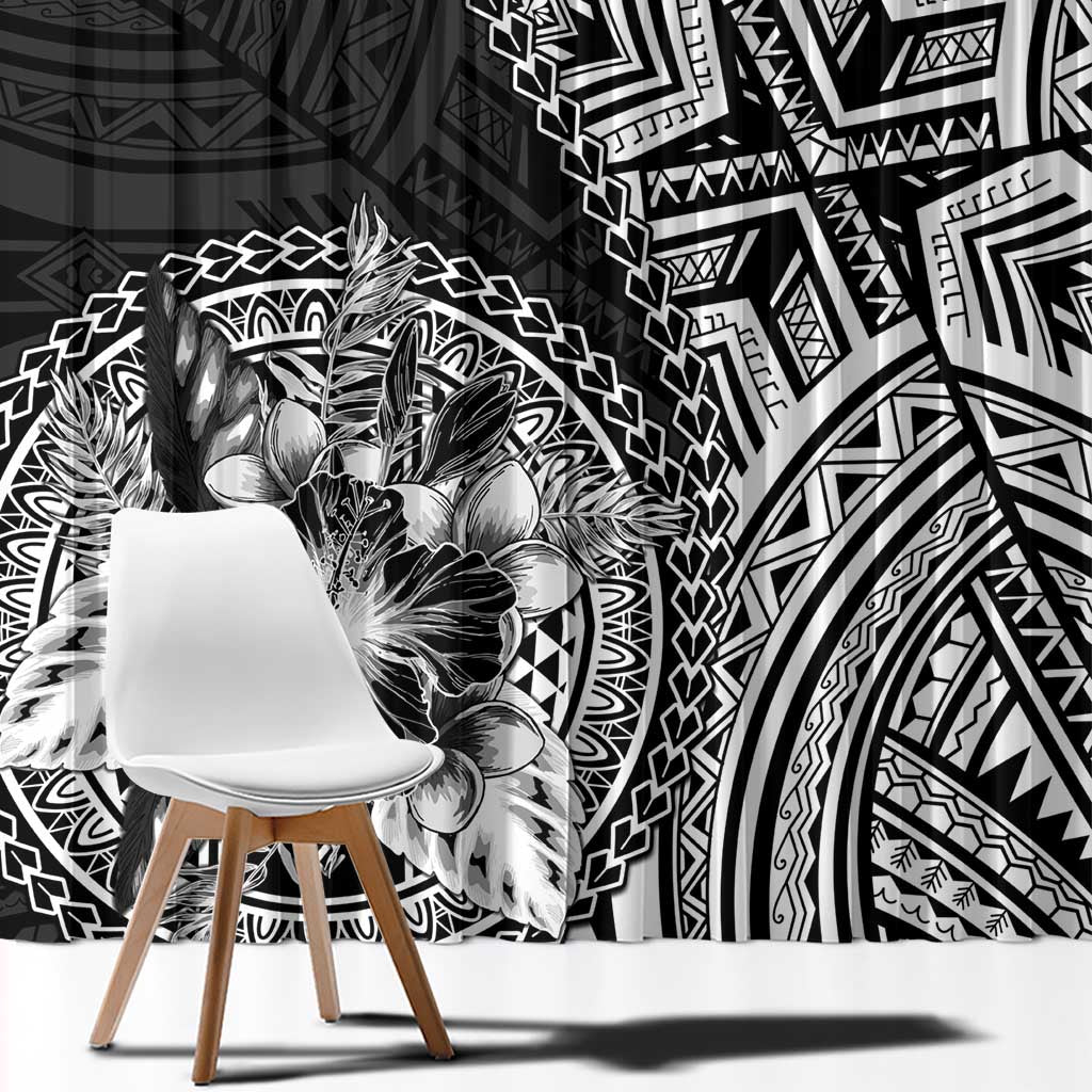 Hibiscus With Black Austronesian Tattoo Pattern Window Curtain - Polynesian Pride