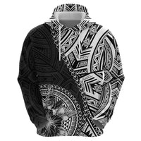 Hibiscus With Black Austronesian Tattoo Pattern Zip Hoodie - Polynesian Pride