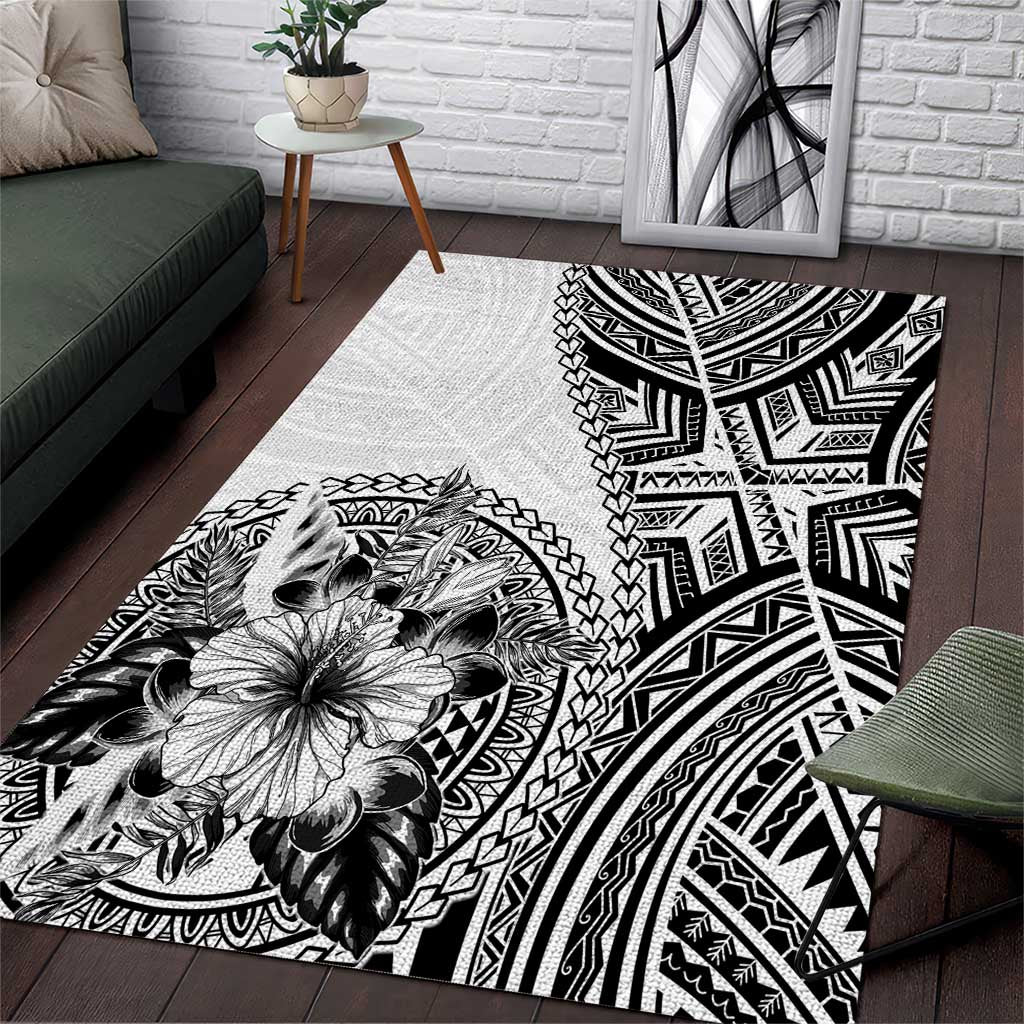 Hibiscus With White Austronesian Tattoo Pattern Area Rug - Polynesian Pride
