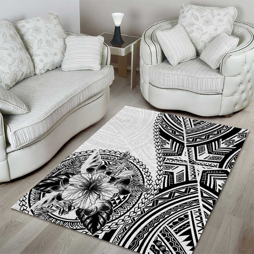 Hibiscus With White Austronesian Tattoo Pattern Area Rug - Polynesian Pride