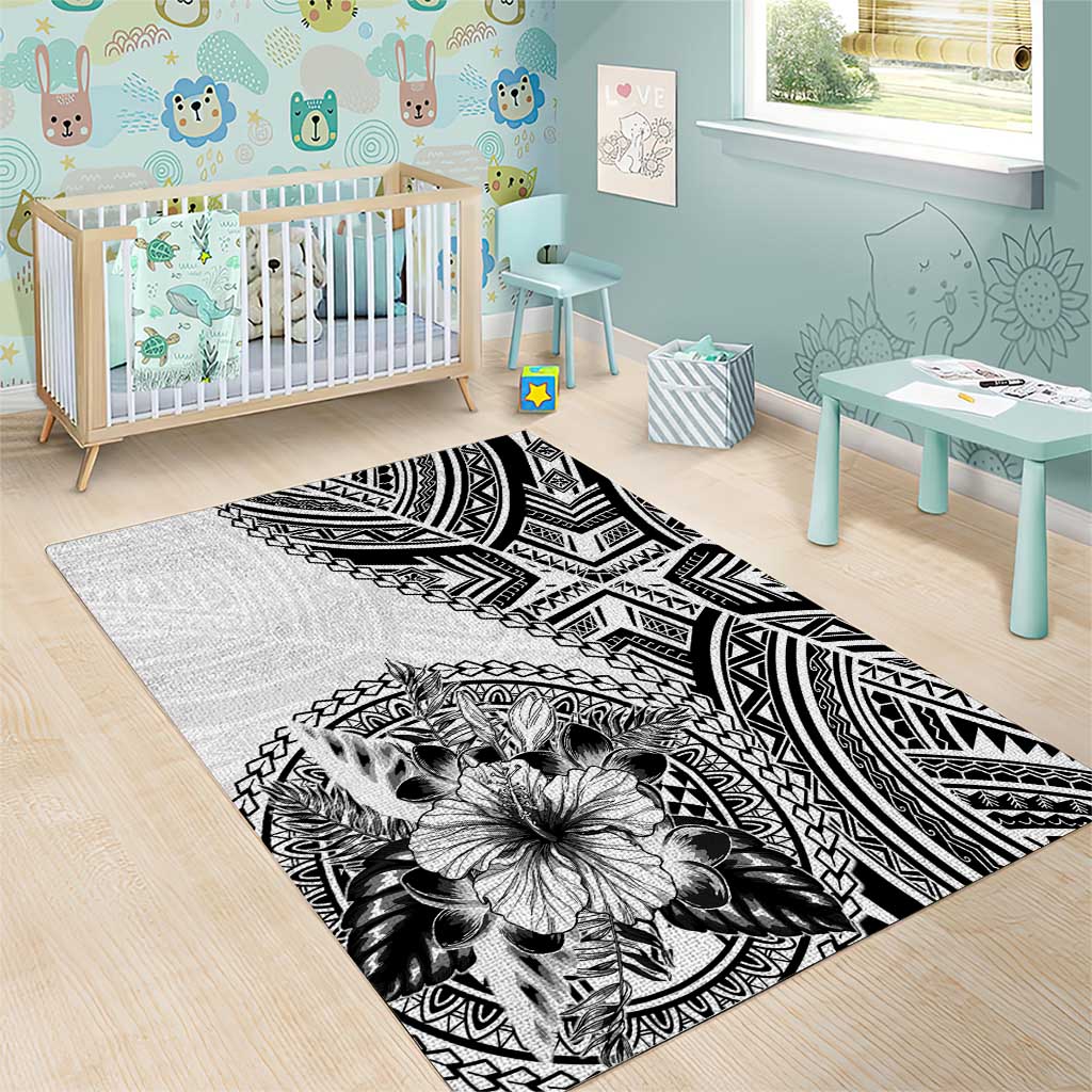Hibiscus With White Austronesian Tattoo Pattern Area Rug - Polynesian Pride