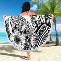 Hibiscus With White Austronesian Tattoo Pattern Beach Blanket - Polynesian Pride