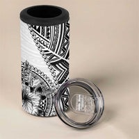 Hibiscus With White Austronesian Tattoo Pattern 4 in 1 Can Cooler Tumbler - Polynesian Pride