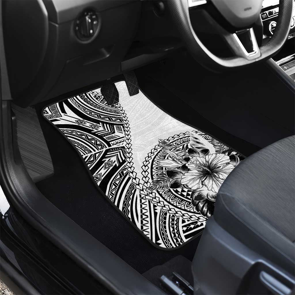 Hibiscus With White Austronesian Tattoo Pattern Car Mats - Polynesian Pride