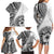 Hibiscus With White Austronesian Tattoo Pattern Family Matching Long Sleeve Bodycon Dress and Hawaiian Shirt - Polynesian Pride