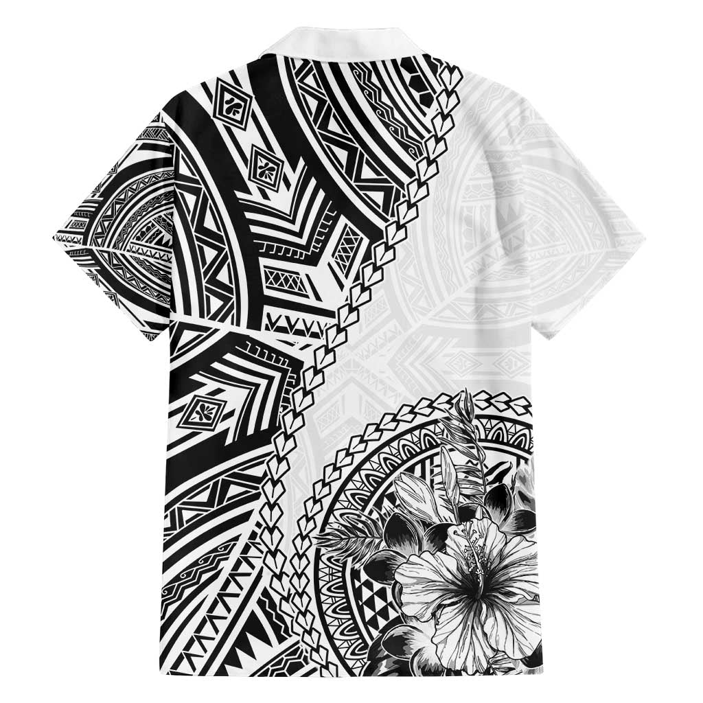 Hibiscus With White Austronesian Tattoo Pattern Family Matching Long Sleeve Bodycon Dress and Hawaiian Shirt LT05 - Polynesian Pride