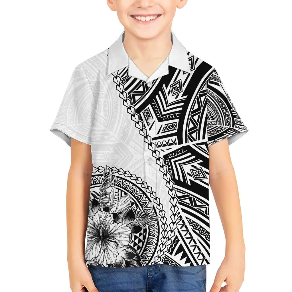 Hibiscus With White Austronesian Tattoo Pattern Family Matching Long Sleeve Bodycon Dress and Hawaiian Shirt LT05 Son's Shirt White - Polynesian Pride