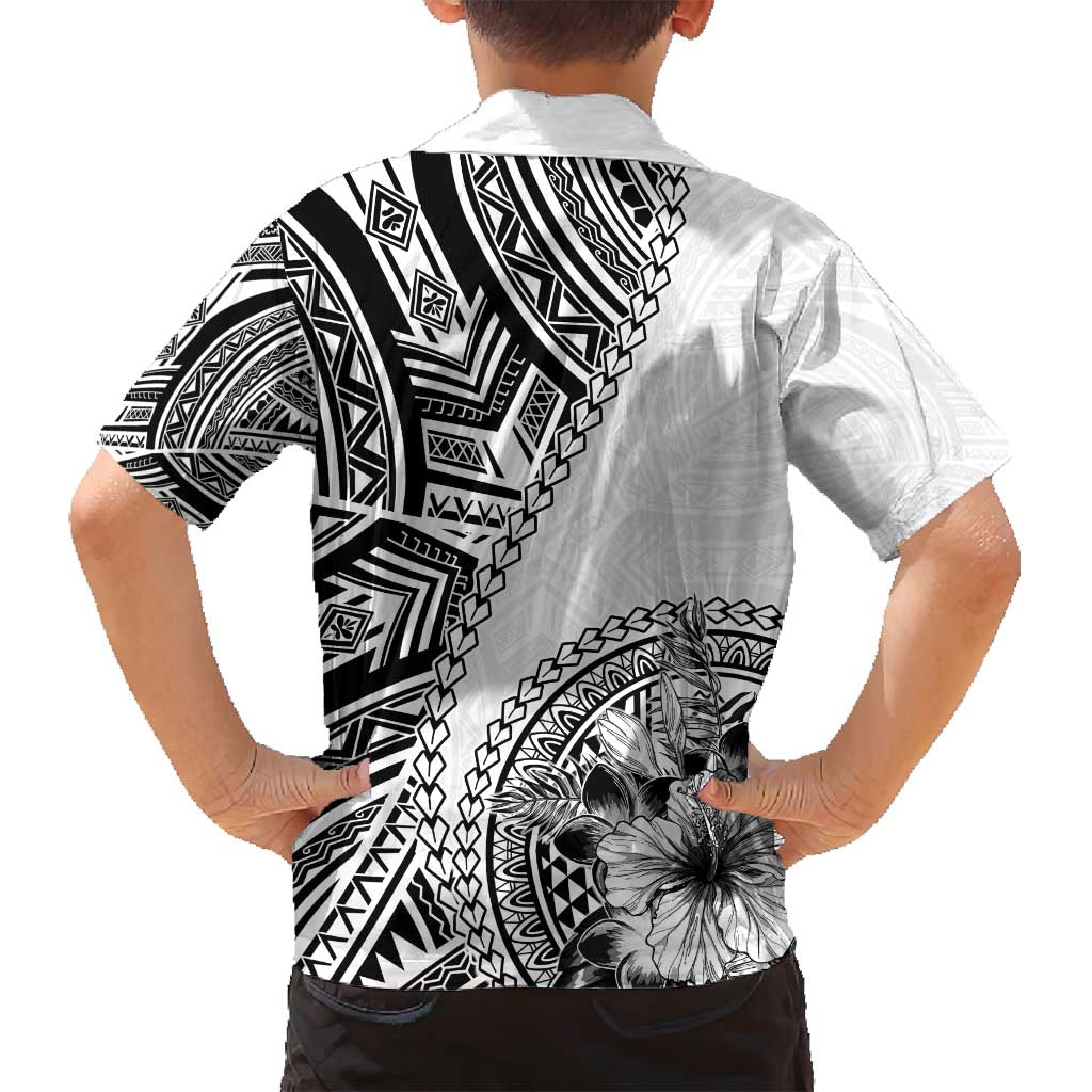 Hibiscus With White Austronesian Tattoo Pattern Family Matching Off Shoulder Short Dress and Hawaiian Shirt - Polynesian Pride