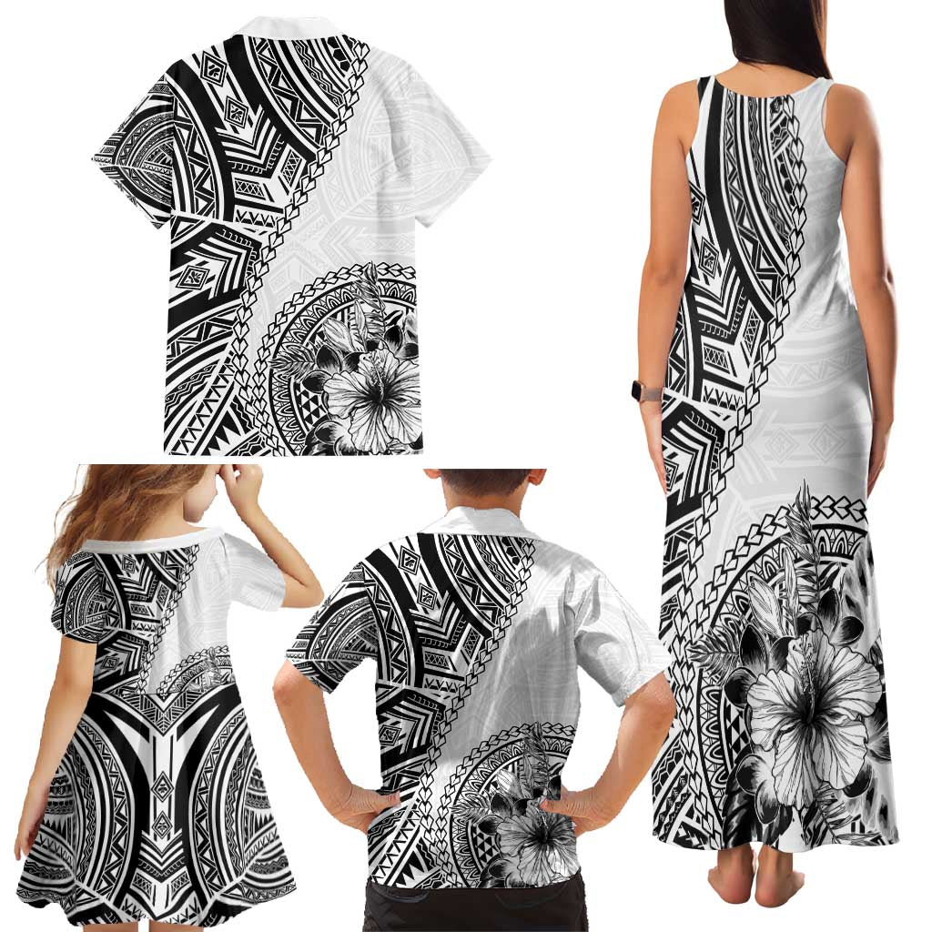 Hibiscus With White Austronesian Tattoo Pattern Family Matching Tank Maxi Dress and Hawaiian Shirt - Polynesian Pride