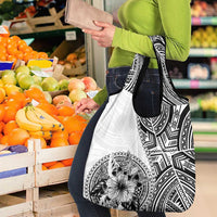 Hibiscus With White Austronesian Tattoo Pattern Grocery Bag - Polynesian Pride