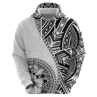 Hibiscus With White Austronesian Tattoo Pattern Hoodie - Polynesian Pride