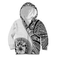 Hibiscus With White Austronesian Tattoo Pattern Kid Hoodie - Polynesian Pride