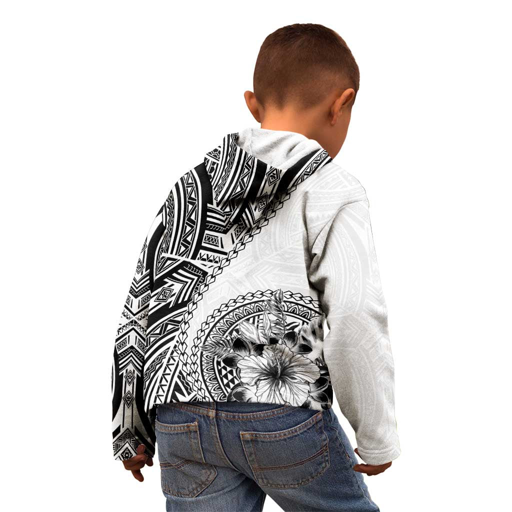 Hibiscus With White Austronesian Tattoo Pattern Kid Hoodie - Polynesian Pride