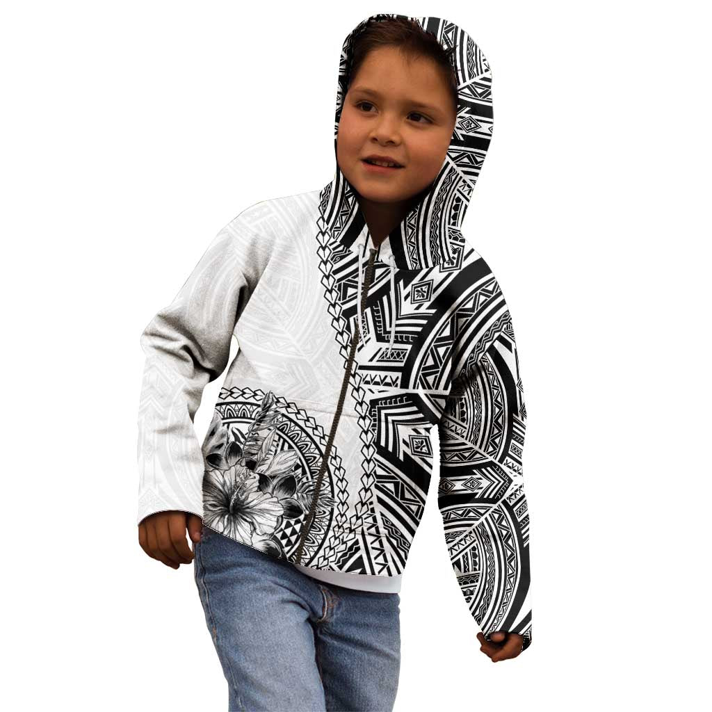 Hibiscus With White Austronesian Tattoo Pattern Kid Hoodie - Polynesian Pride