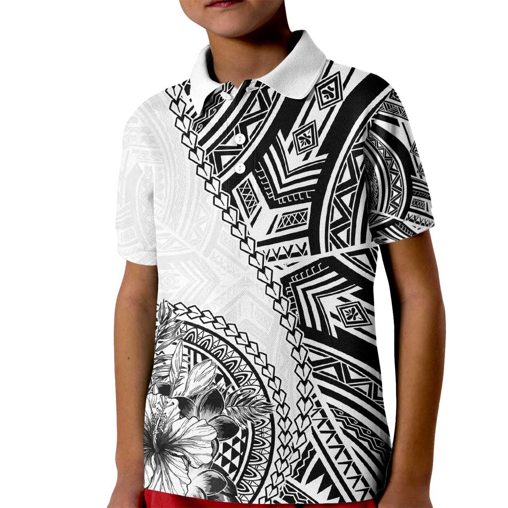 Hibiscus With White Austronesian Tattoo Pattern Kid Polo Shirt - Polynesian Pride