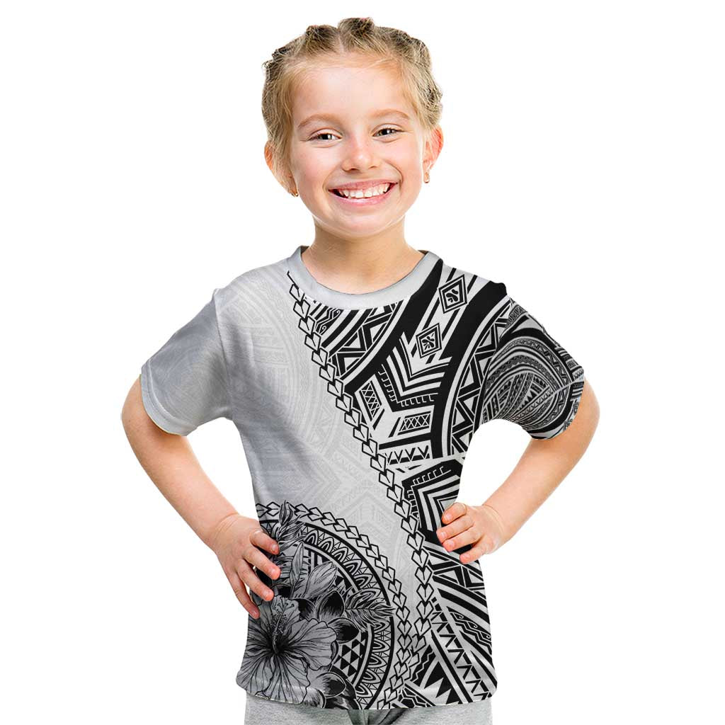 Hibiscus With White Austronesian Tattoo Pattern Kid T Shirt - Polynesian Pride