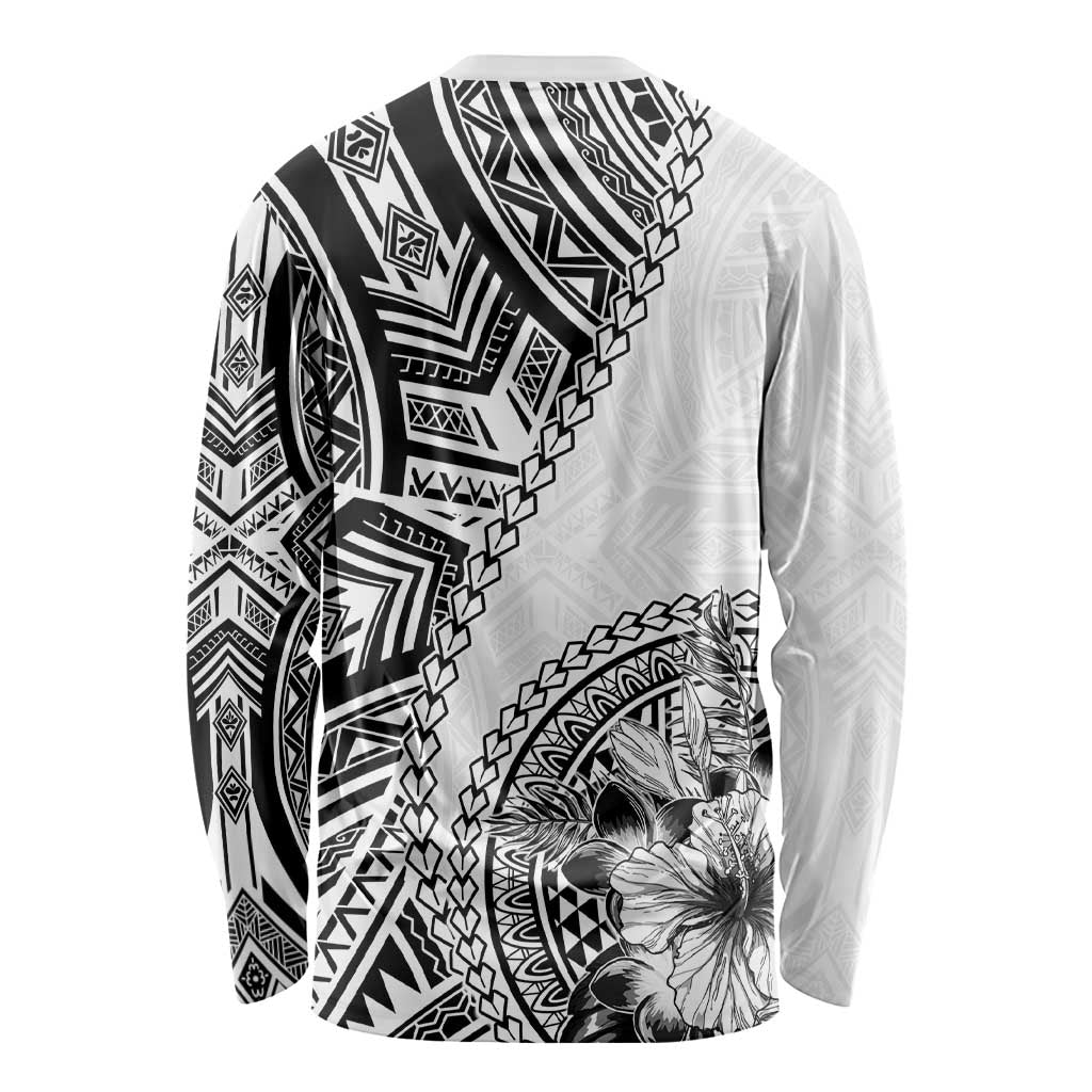 Hibiscus With White Austronesian Tattoo Pattern Long Sleeve Shirt - Polynesian Pride