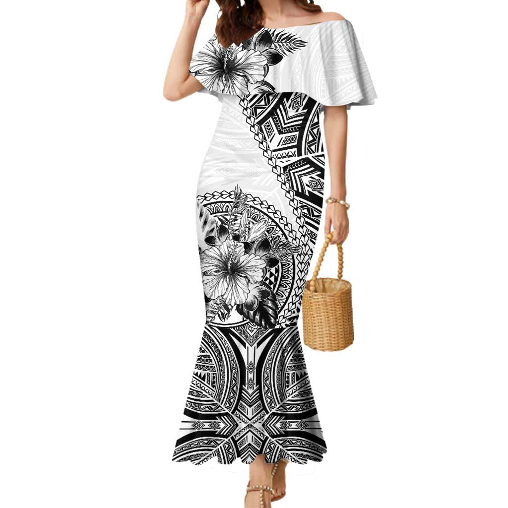 Hibiscus With White Austronesian Tattoo Pattern Mermaid Dress - Polynesian Pride