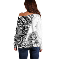 Hibiscus With White Austronesian Tattoo Pattern Off Shoulder Sweater - Polynesian Pride