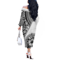 Hibiscus With White Austronesian Tattoo Pattern Off The Shoulder Long Sleeve Dress - Polynesian Pride