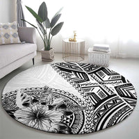 Hibiscus With White Austronesian Tattoo Pattern Round Carpet - Polynesian Pride