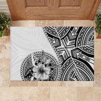 Hibiscus With White Austronesian Tattoo Pattern Rubber Doormat - Polynesian Pride