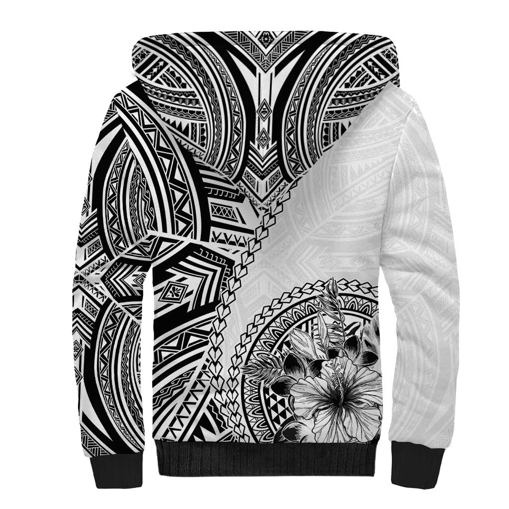 Hibiscus With White Austronesian Tattoo Pattern Sherpa Hoodie - Polynesian Pride