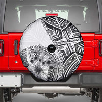 Hibiscus With White Austronesian Tattoo Pattern Spare Tire Cover - Polynesian Pride