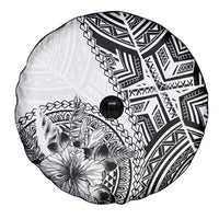 Hibiscus With White Austronesian Tattoo Pattern Spare Tire Cover - Polynesian Pride