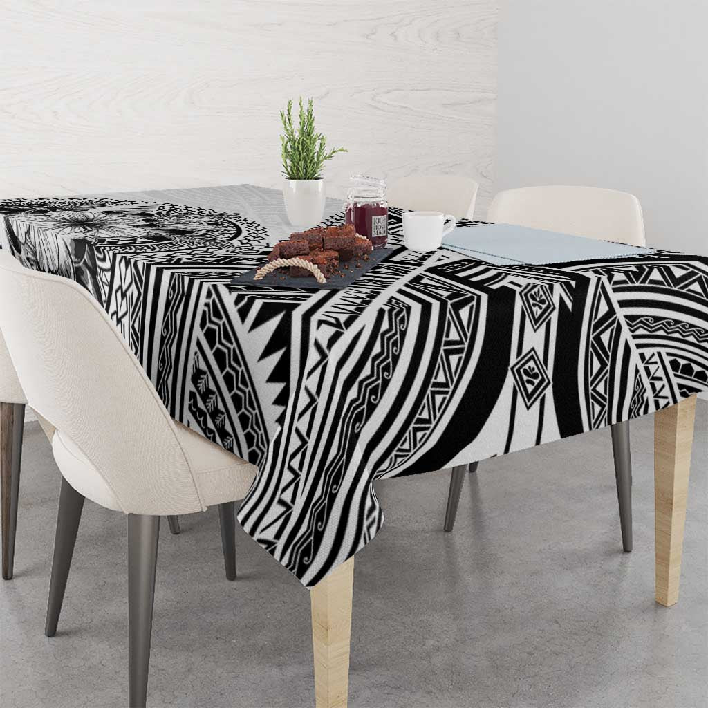 Hibiscus With White Austronesian Tattoo Pattern Tablecloth - Polynesian Pride