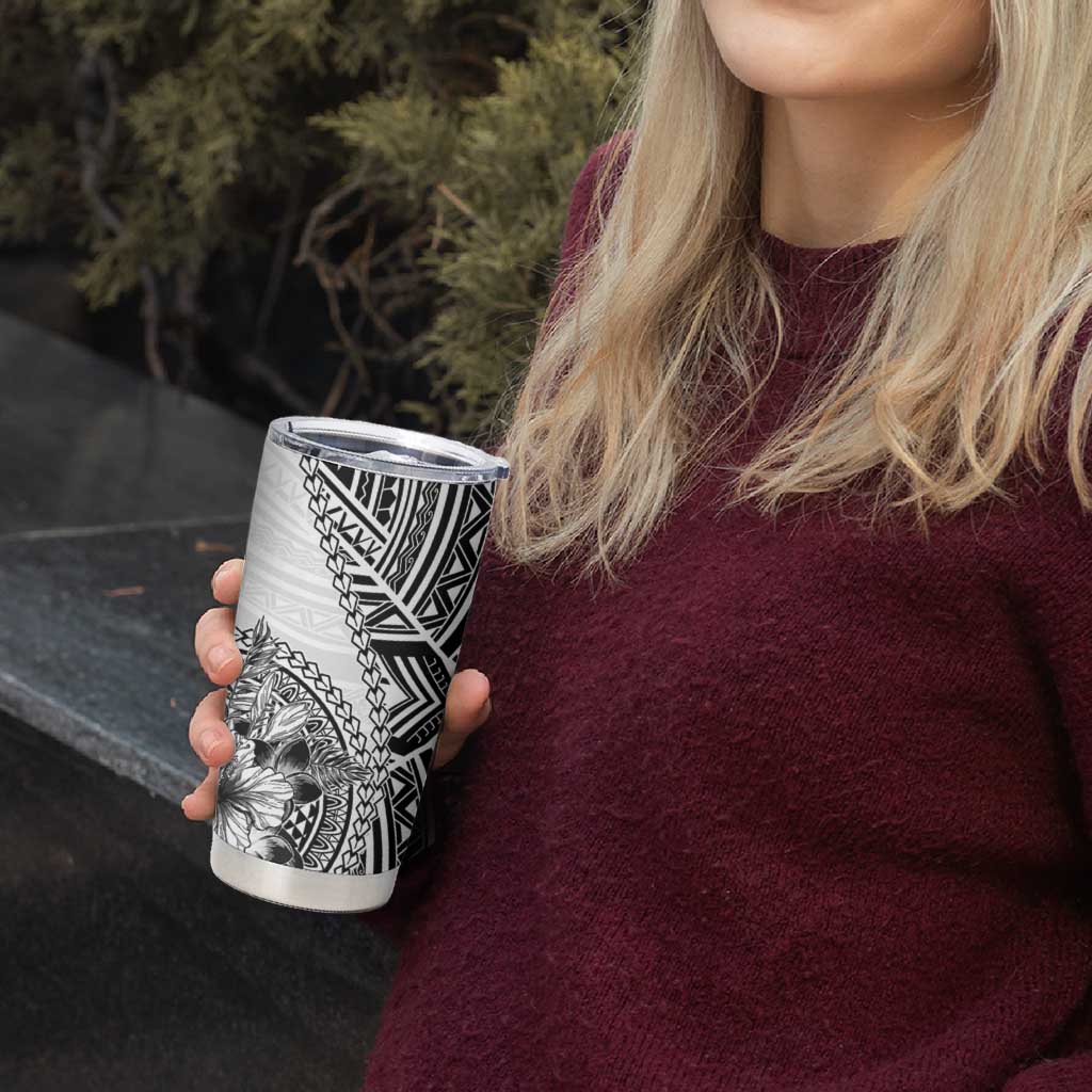 Hibiscus With White Austronesian Tattoo Pattern Tumbler Cup - Polynesian Pride