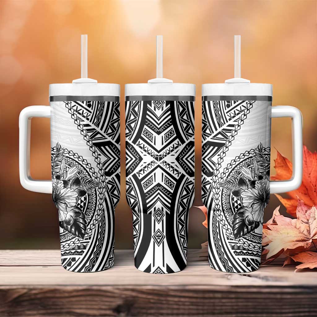 Hibiscus With White Austronesian Tattoo Pattern Tumbler With Handle - Polynesian Pride