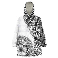 Hibiscus With White Austronesian Tattoo Pattern Wearable Blanket Hoodie - Polynesian Pride