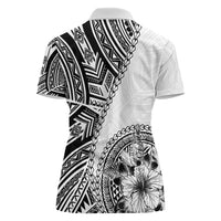 Hibiscus With White Austronesian Tattoo Pattern Women Polo Shirt - Polynesian Pride