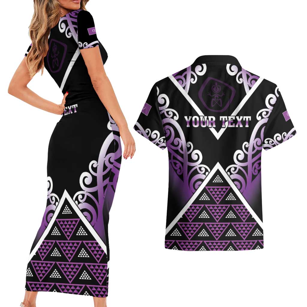 Personalised Aotearoa Moriori Couples Matching Short Sleeve Bodycon Dress and Hawaiian Shirt Maori Pattern New Zealand LT05 - Polynesian Pride
