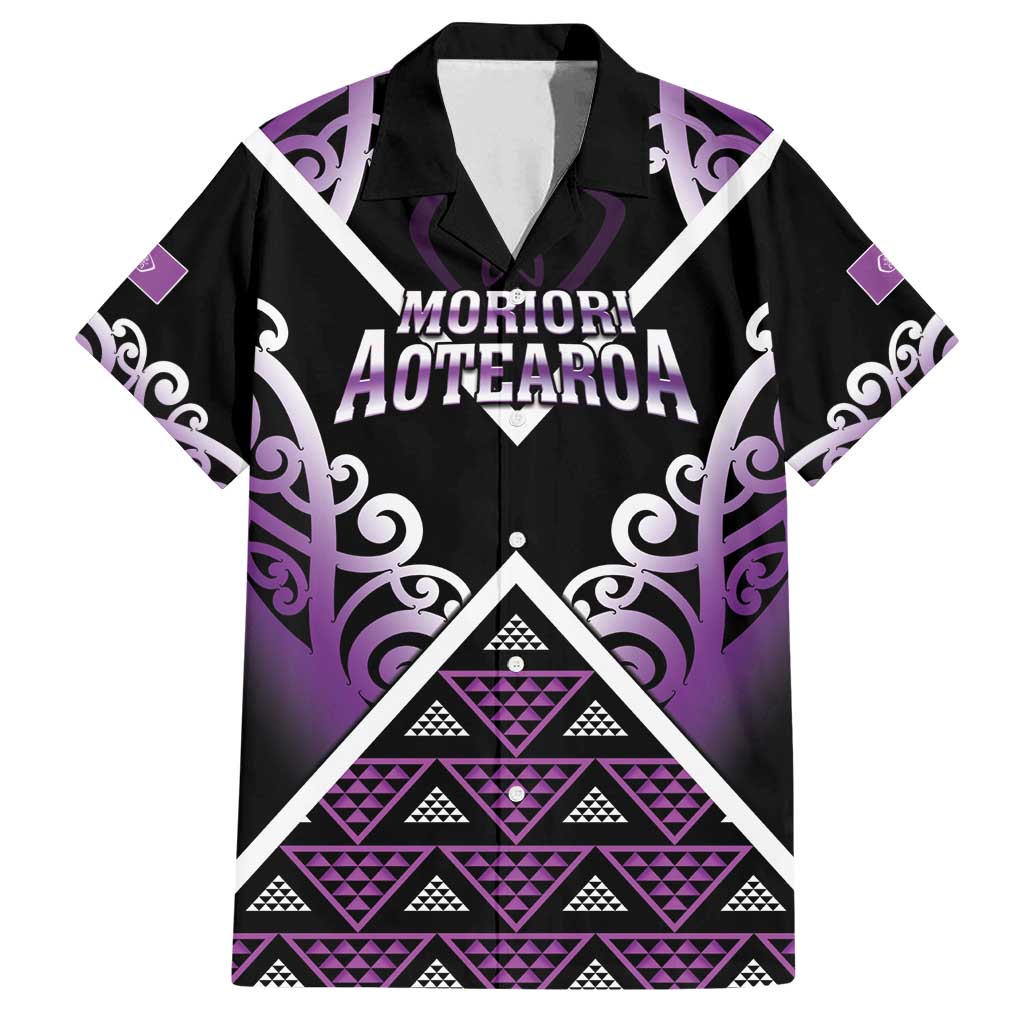 Personalised Aotearoa Moriori Family Matching Long Sleeve Bodycon Dress and Hawaiian Shirt Maori Pattern New Zealand LT05 Dad's Shirt - Short Sleeve Purple - Polynesian Pride