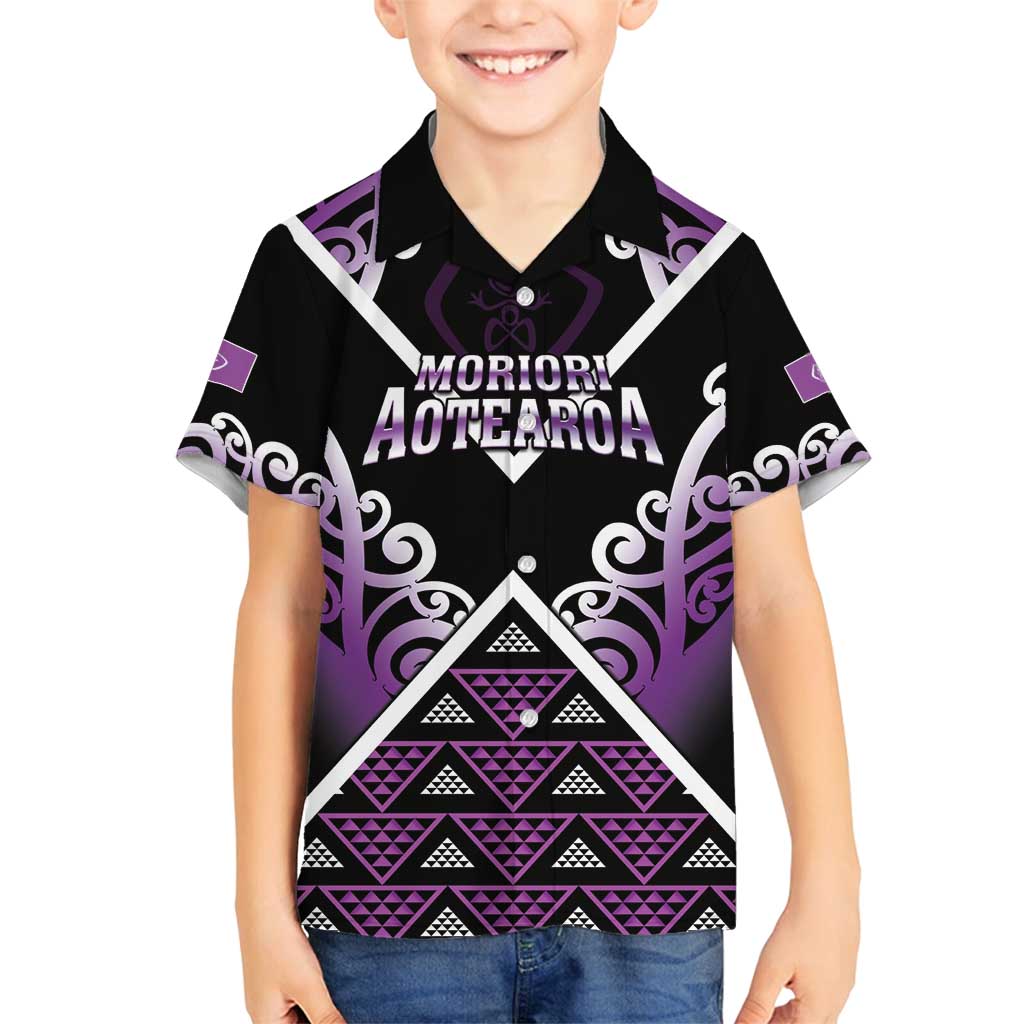 Personalised Aotearoa Moriori Family Matching Long Sleeve Bodycon Dress and Hawaiian Shirt Maori Pattern New Zealand LT05 Son's Shirt Purple - Polynesian Pride