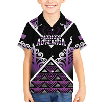 Personalised Aotearoa Moriori Family Matching Summer Maxi Dress and Hawaiian Shirt Maori Pattern New Zealand LT05 Son's Shirt Purple - Polynesian Pride