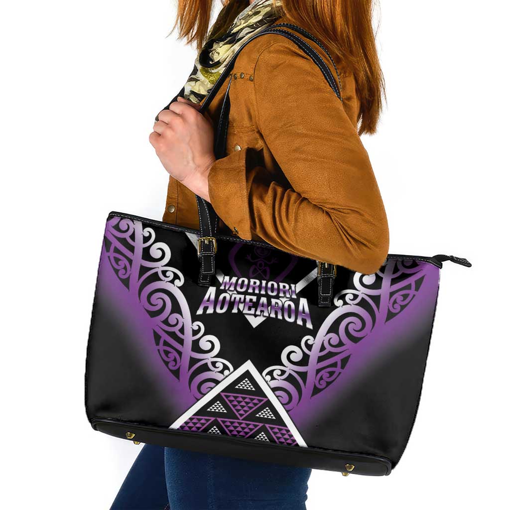 Aotearoa Moriori Leather Tote Bag Maori Pattern New Zealand - Polynesian Pride