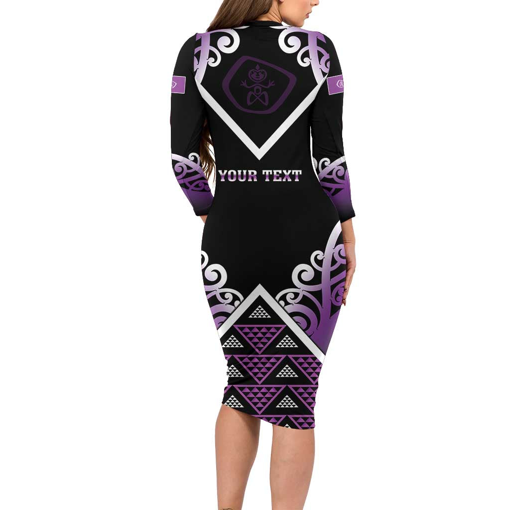 Personalised Aotearoa Moriori Long Sleeve Bodycon Dress Maori Pattern New Zealand - Polynesian Pride
