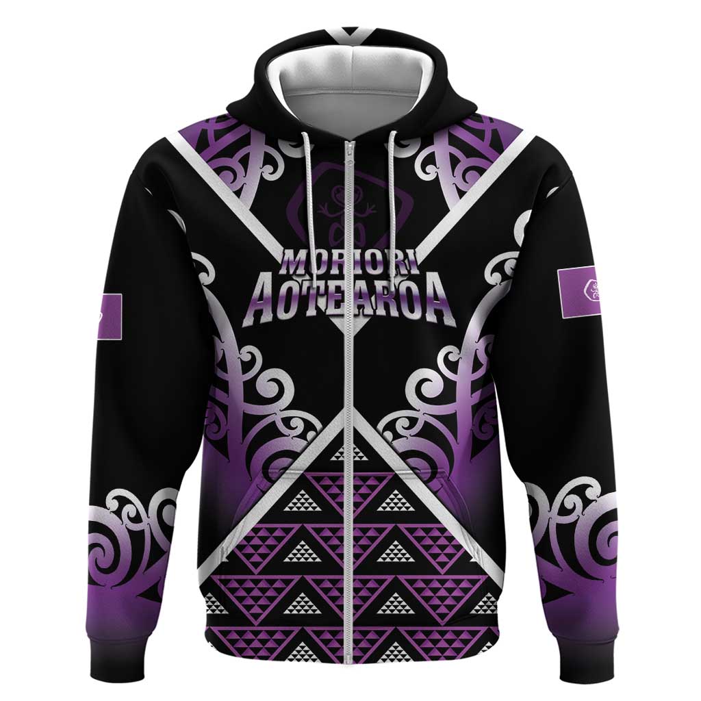 Personalised Aotearoa Moriori Zip Hoodie Maori Pattern New Zealand LT05 Zip Hoodie Purple - Polynesian Pride