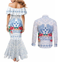 Happy Kosrae Liberation Day Couples Matching Mermaid Dress and Long Sleeve Button Shirt Polynesian Shark Turtle Motif