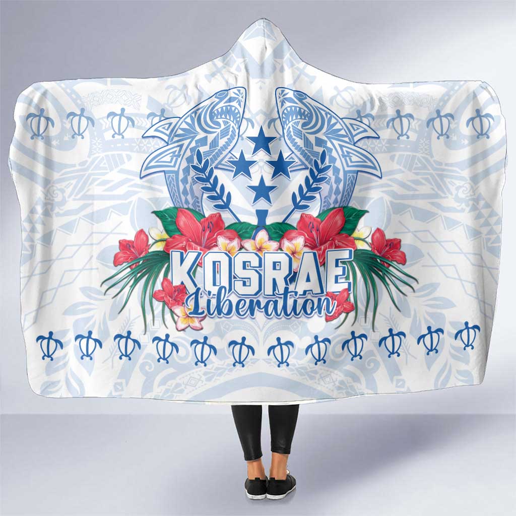 Happy Kosrae Liberation Day Hooded Blanket Polynesian Shark Turtle Motif