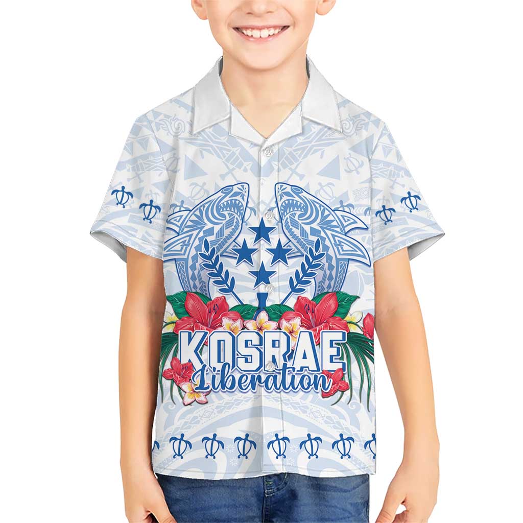 Happy Kosrae Liberation Day Kid Hawaiian Shirt Polynesian Shark Turtle Motif