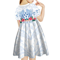 Happy Kosrae Liberation Day Kid Short Sleeve Dress Polynesian Shark Turtle Motif