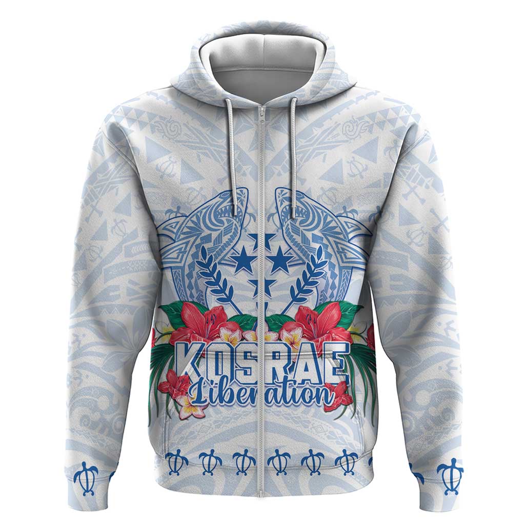 Happy Kosrae Liberation Day Zip Hoodie Polynesian Shark Turtle Motif