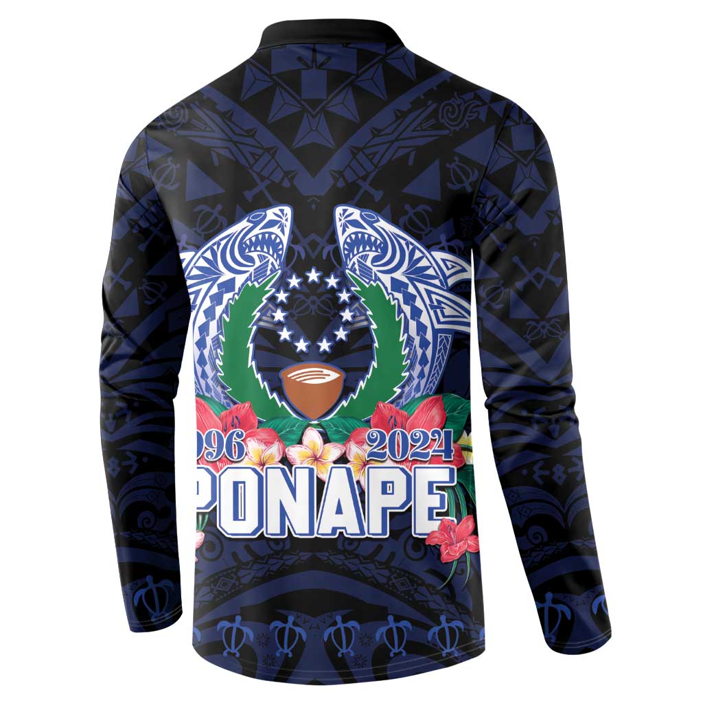 Happy Pohnpei Liberation Day Button Sweatshirt Polynesian Shark Turtle Motif