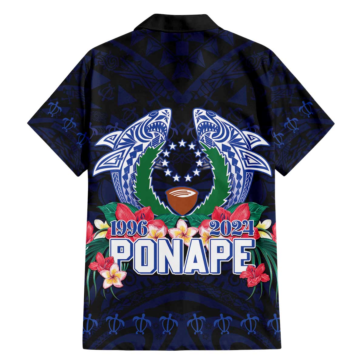 Happy Pohnpei Liberation Day Family Matching Off The Shoulder Long Sleeve Dress and Hawaiian Shirt Polynesian Shark Turtle Motif