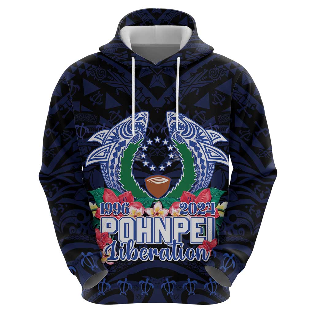 Happy Pohnpei Liberation Day Hoodie Polynesian Shark Turtle Motif